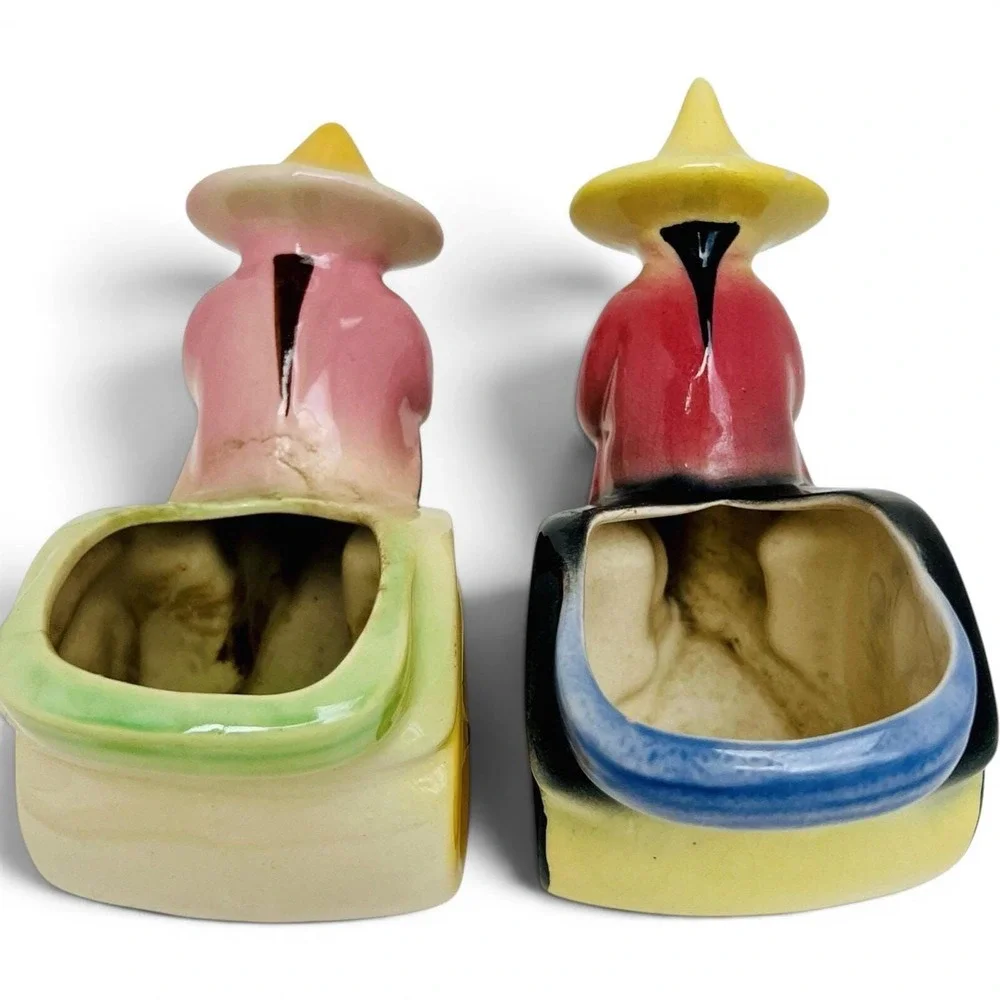Planter Set Shawnee Pottery USA 539 Chinese‎ Man Rickshaw Cart Vintage Lot of 2